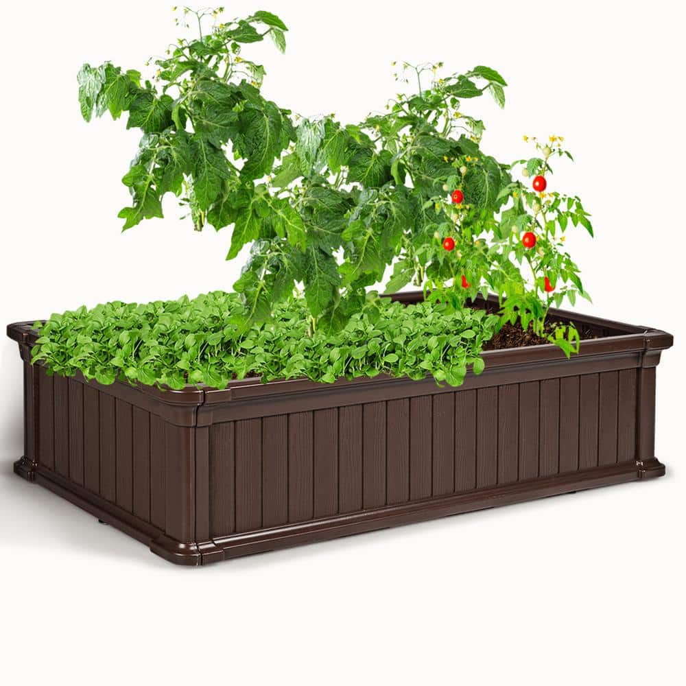 48 in, x 24 in. Brown Plastic Rectangle Plant Box Planter Raised Garden Bed