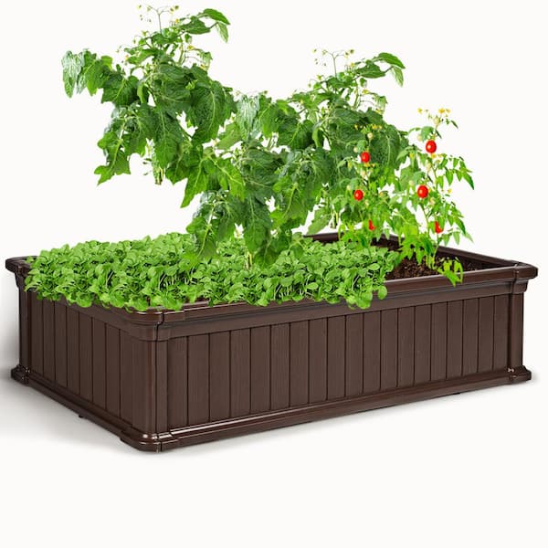 null 48 in, x 24 in. Brown Plastic Rectangle Plant Box Planter Raised Garden Bed