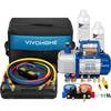 3/4 HP 7.2 CFM 2-Stage HVAC Vacuum Pump & 4-Way AC Manifold Gauge Set With 5ft Hoses – 110V