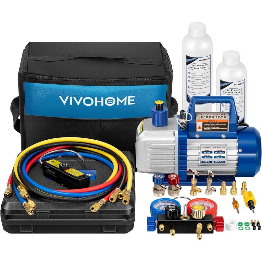 110-Volt 3/4 HP 7.2CFM 2 Stage HVAC Vacuum Pump and 4 Way AC Manifold Gauge Set Kit with Leak Detector price history on PriceWatchPro