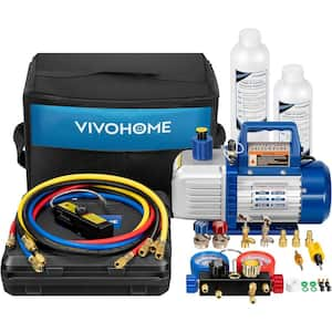 110-Volt 3/4 HP 7.2CFM 2 Stage HVAC Vacuum Pump and 4 Way AC Manifold Gauge Set Kit with Leak Detector