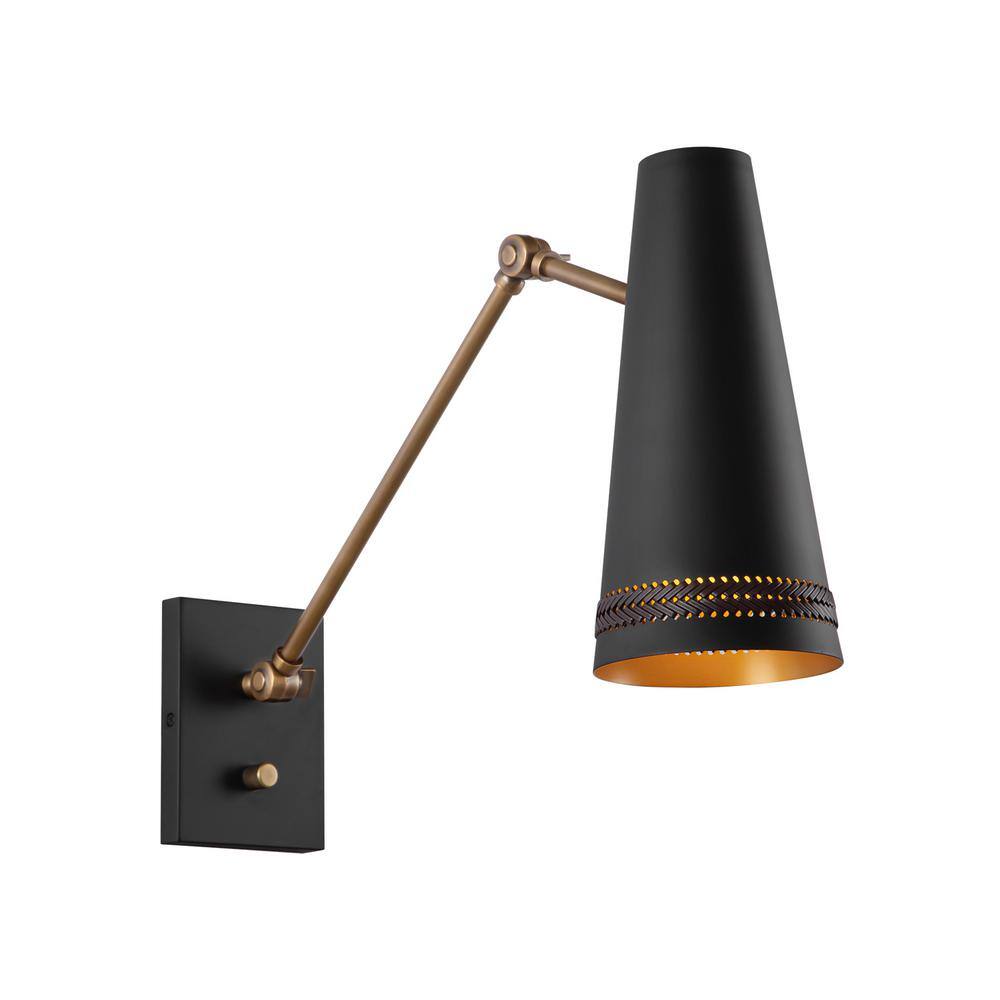 Matte Black and Hazelnut Leather Wall Sconce