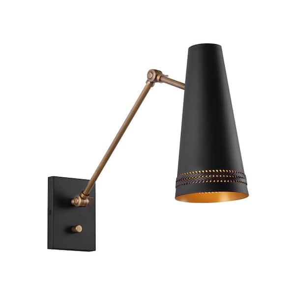 ALORA Brickell 5-in 1 Light 60-Watt Matte Black/Hazelnut Leather Vanity Light
