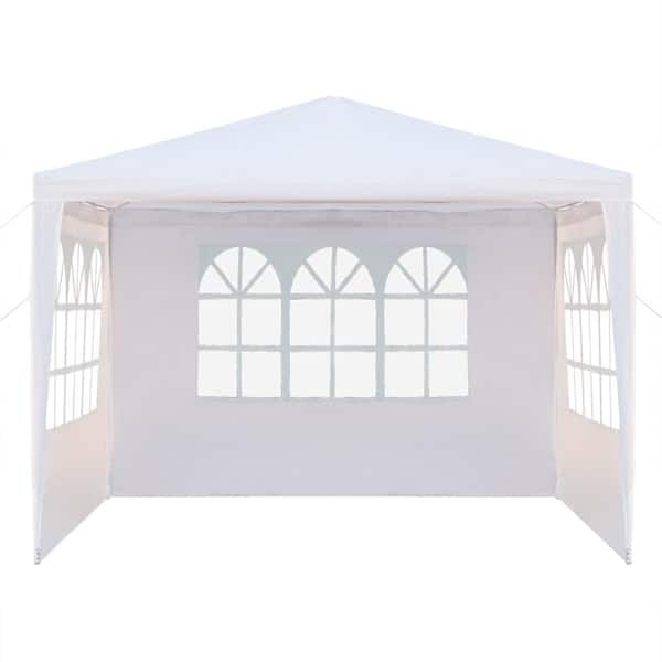 10 ft. x 10 ft. White Canopy Tent, 3 Sides Waterproof Tent with Spiral Tubes for Wedding, Camping, Parking