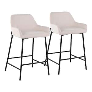 Daniella 33 in. Fixed-Height Cream Fabric and Black Steel Counter Height Bar Stool (Set of 2)