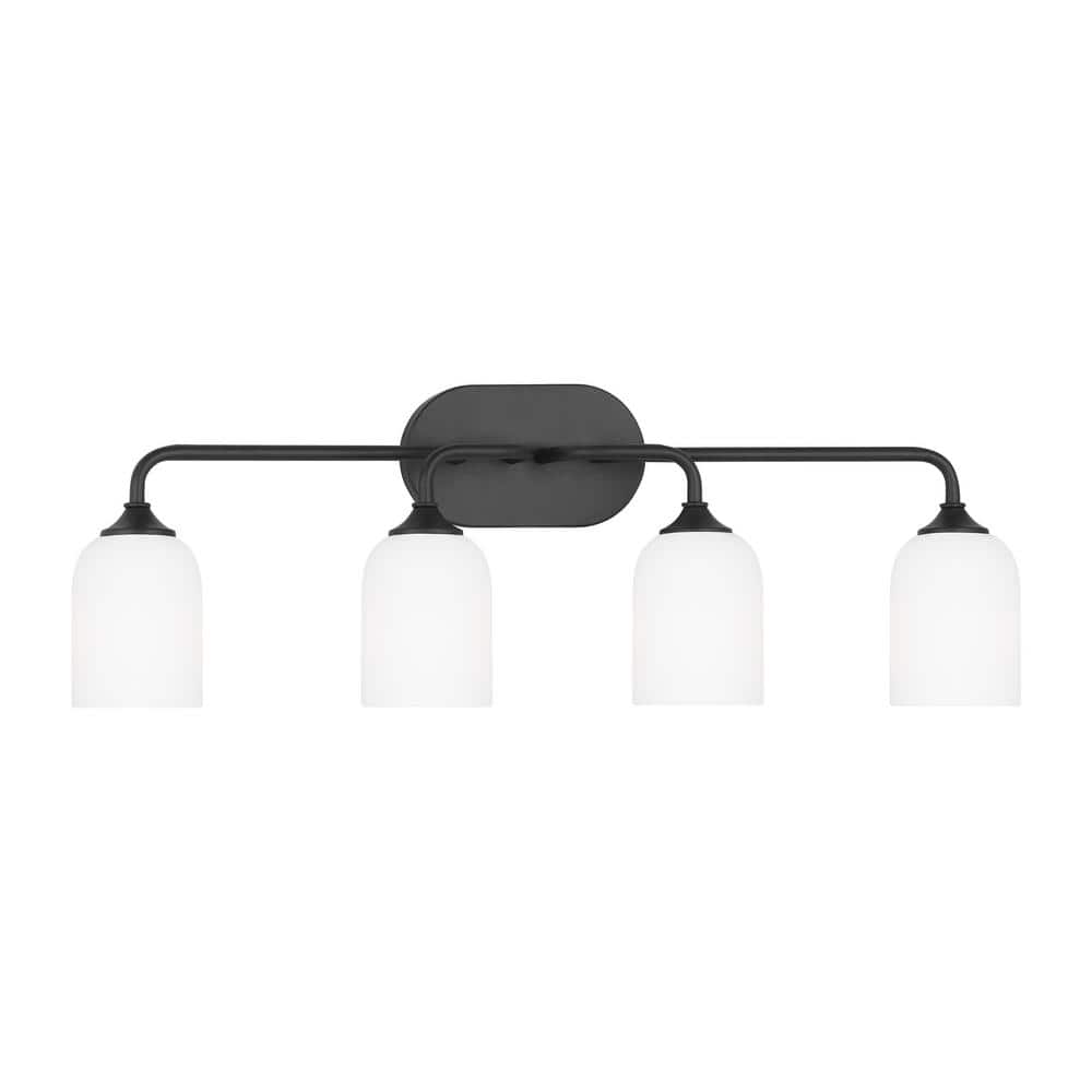 Emile Extra Large 31 in. 4-Light Midnight Black Bathroom Vanity Light with Etched White Glass Shades price history on PriceWatchPro