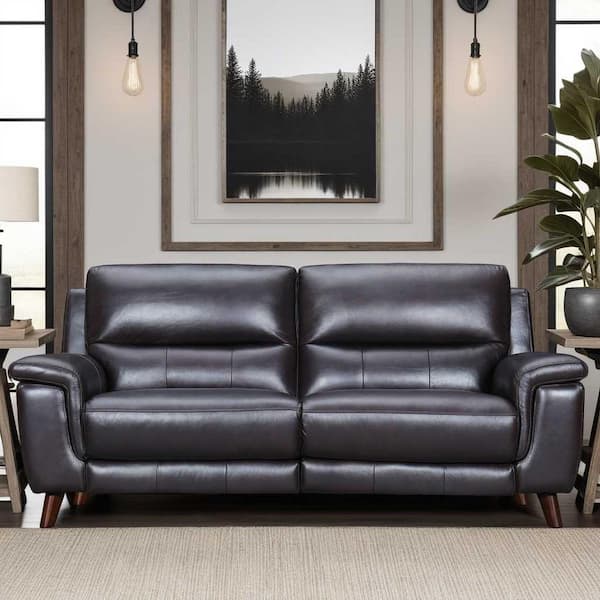 Lizette 78 in. Slope Arm Leather Rectangle Power Recliner Sofa in. Brown