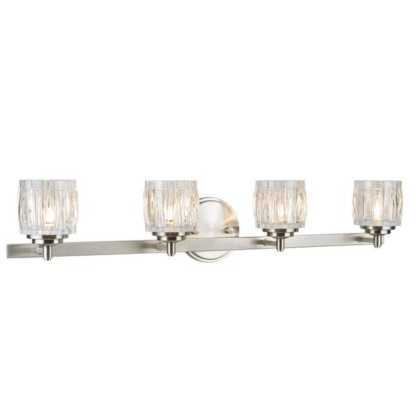 Aspen Creative Corporation 4-Light Brushed Nickel Vanity Light with Clear Glass Shade