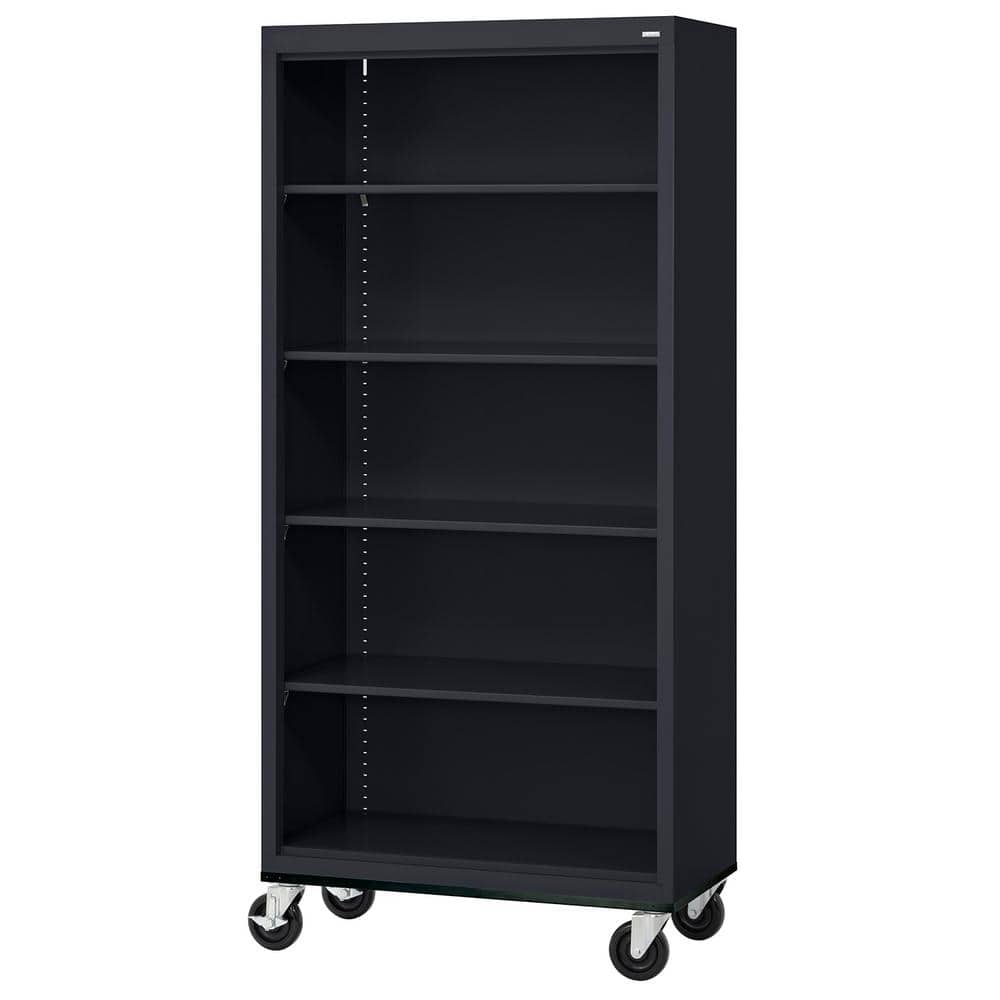 Black Steel Mobile Bookcase with Adjustable Shelves