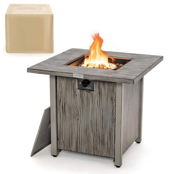 Costway 28 in. Patio Metal Square Fire Pit Table 40,000 BTU Propane Gas Table with Lid and Lava Rocks