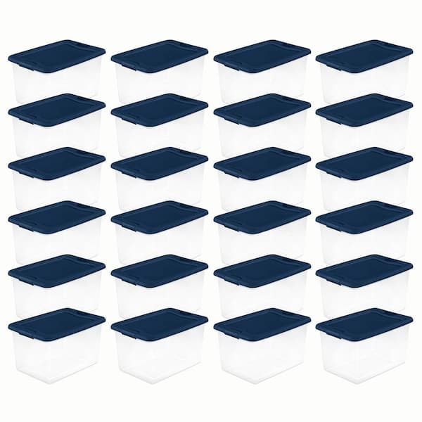 64-Qt. Latching Plastic Storage Container Tote, Marine Blue, 24 Pack