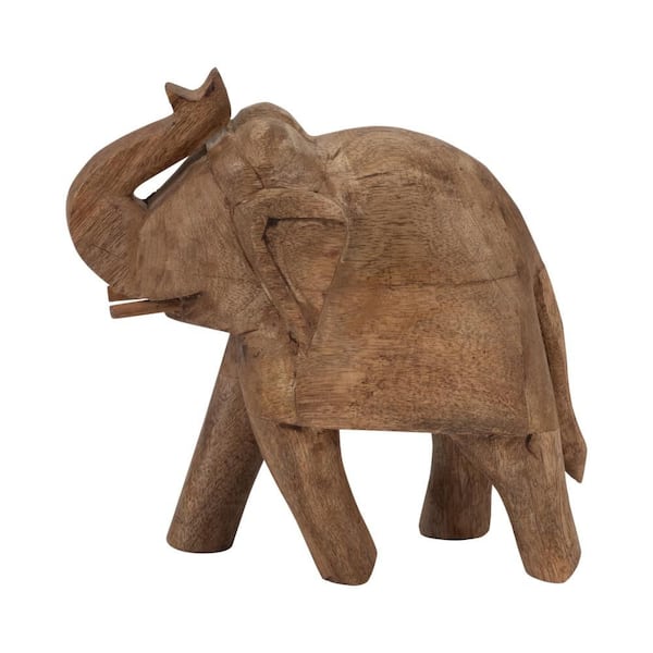 Liv & Skye Brown 8 in. x 8 in. Handcrafted Mango Wood Elephant Figurine