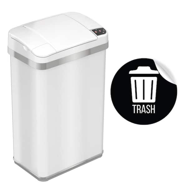 iTouchless 4 Gal. White Rectangular Metal Household Trash Can with Trash Sticker, Sensor Lid, Odor Filter, and Fragrance