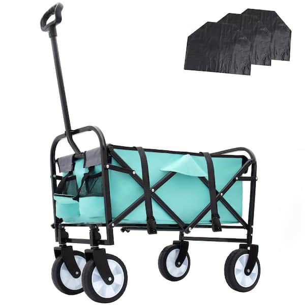 Minimeetall Foldable Wagon with Multi-use Bag & 3pcs Liner/Cover, Green