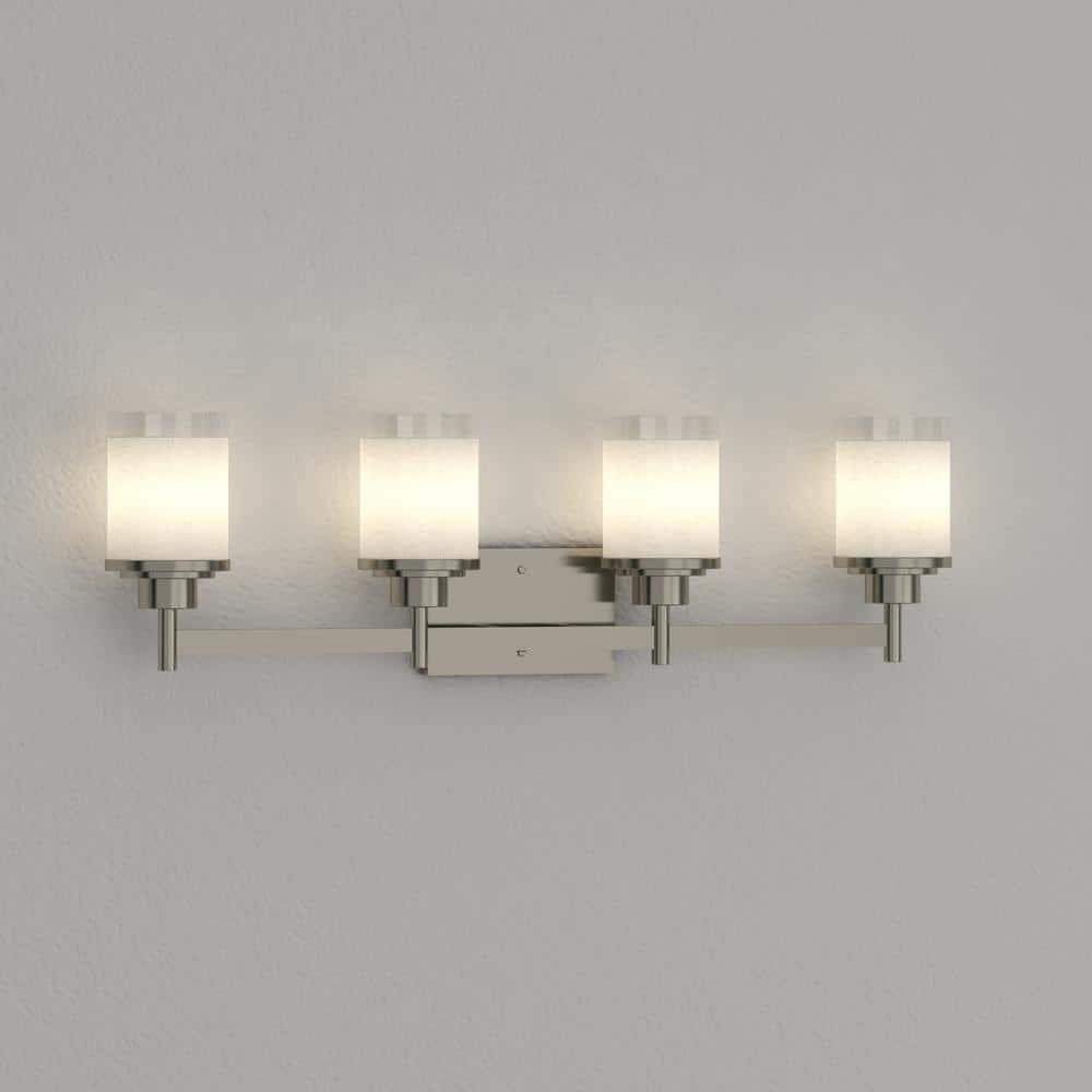 Brushed Nickel Four-Light Cylinder Bath Vanity Fixture