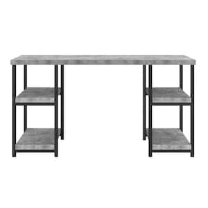 54 in. Rectangular Concrete Gray Writing Desk with Open Storage