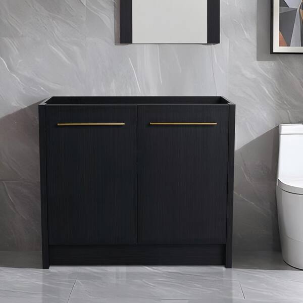 Elegant 35.06 in. W x 17.94 in. D x 30.31 in. H Freestanding Bath Vanity Cabinet without Top in Black Unassembled