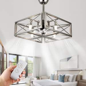 20 in. Modern Chrome Indoor Low Profile Ceiling Fan with Light, Industrial Flush Mount with Remote for Bedroom Norton