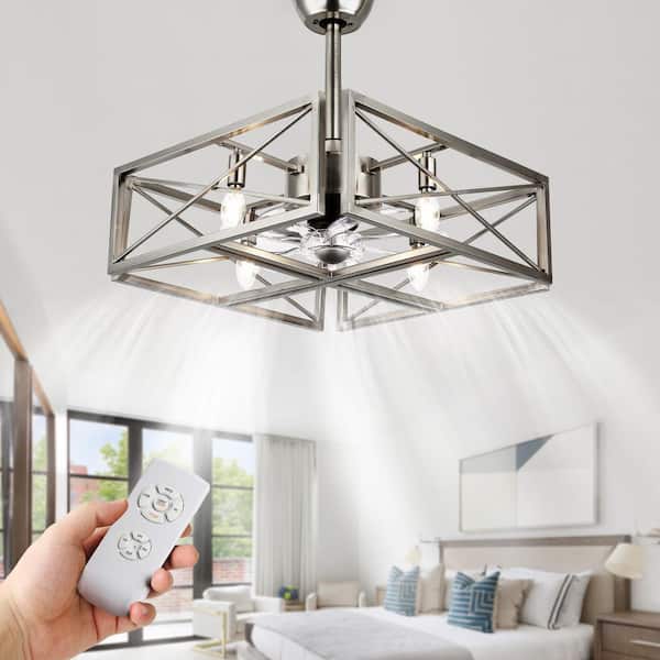 Oaks Aura 20 in. Modern Chrome Indoor Low Profile Ceiling Fan with Light, Industrial Flush Mount with Remote for Bedroom Norton