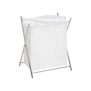 White and Chrome Polyester and Steel Triple Laundry Hamper with Folding X-Frame