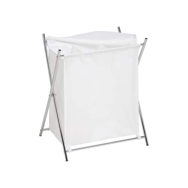 Honey-Can-Do White and Chrome Polyester and Steel Triple Laundry Hamper with Folding X-Frame