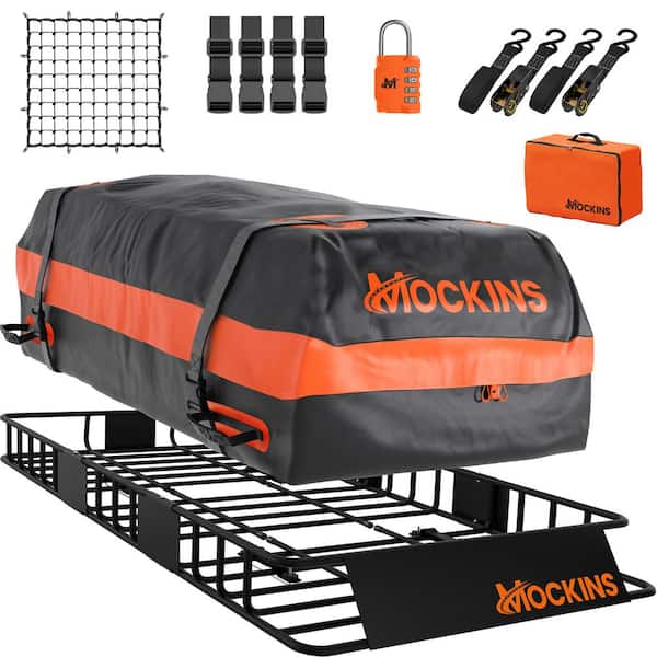 250 lbs. Roof Rack Basket with 20 CF Roof Bag - Roof Rack Cargo Basket Adjusts from 43-64 in. L x 39 in. W x 6 in. H