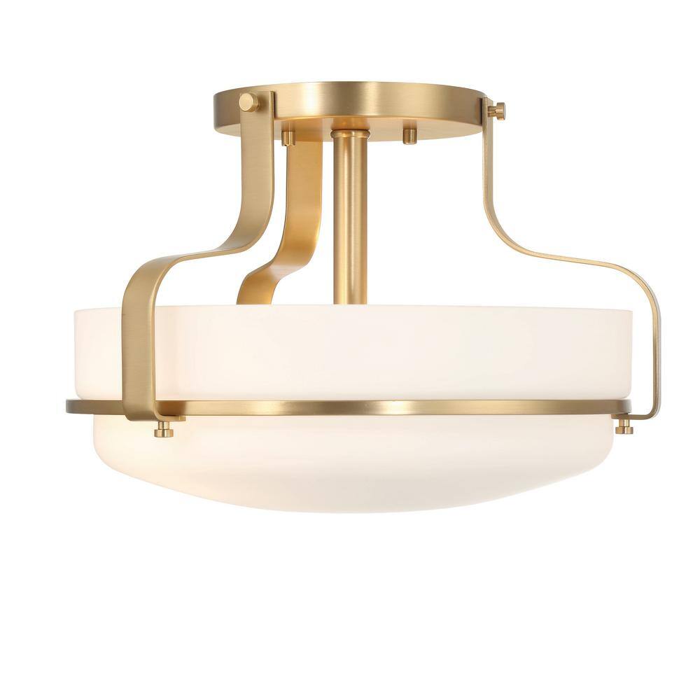 Allegra White and Gold Glass Drum Semi-Flush Mount Light