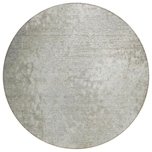 Beige 8 ft. Round Woven Border Round Indoor/Outdoor Area Rug