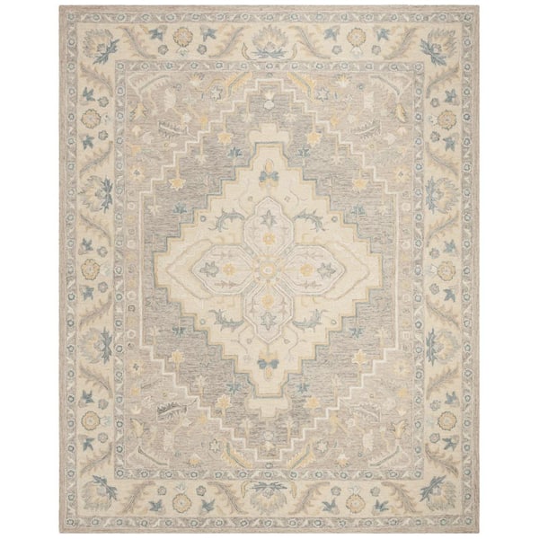 SAFAVIEH Micro-Loop Beige/Gray 8 ft. x 10 ft. Border Area Rug MLP602B-8 ...