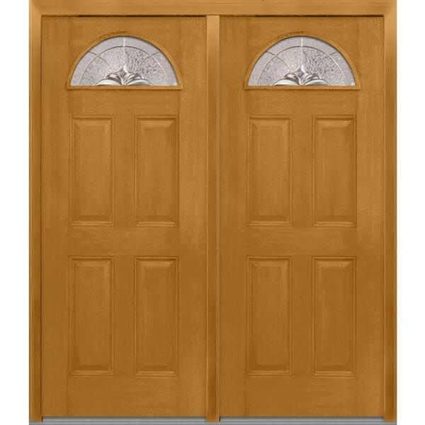 MMI Door 72 in. x 80 in. Heirloom Master Right-Hand Inswing Fan Lite Decorative Stained Fiberglass Mahogany Prehung Front Door