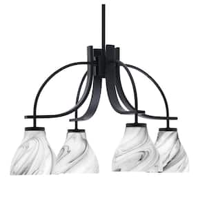 Olympia 16.75 in. 4-Light Matte Black Downlight Chandelier 5 in. Onyx Swirl Glass Shade