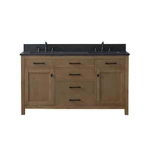 Jasper 60 in. W x 22 in. D x 34 in. H Double Sink Bath Vanity in Textured Natural with Blue Limestone Top
