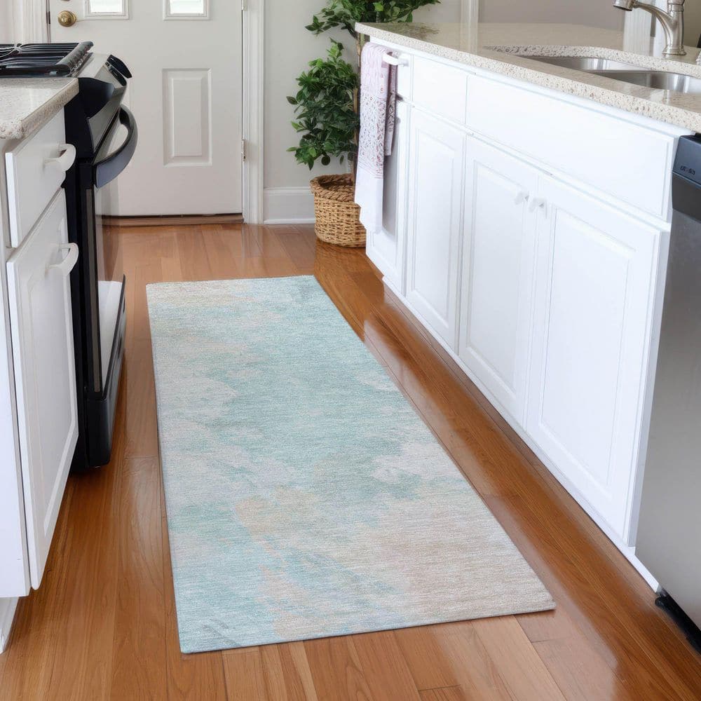 Mayfield Premium Machine Washable Abstract AMF1675 Seafoam 2 ft. 3 in. x 7 ft. 6 in. Runner Rug price history on PriceWatchPro