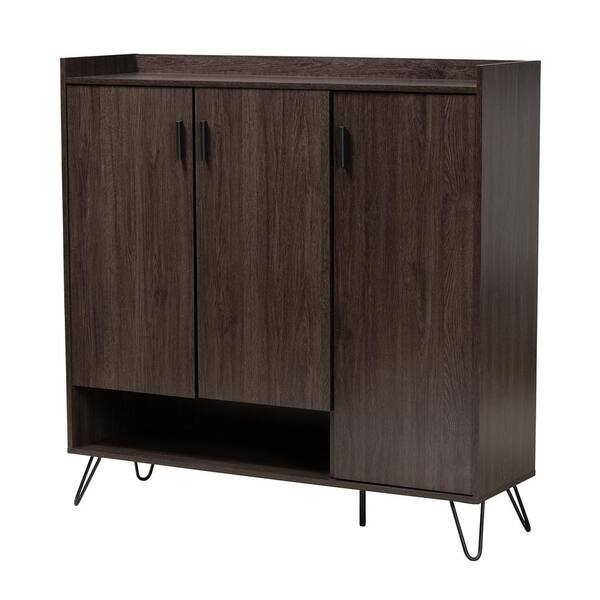 Baxton Studio Baldor 47.2 in. H x 47.2 in. W Brown and Black MDF Shoe Storage Cabinet