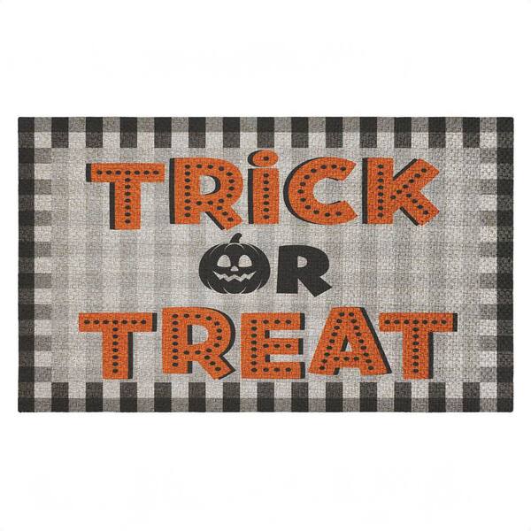 Trick or Treat Gingham Black 18 in. x 30 in. Polyester Non-Slip Outdoor Door Mat