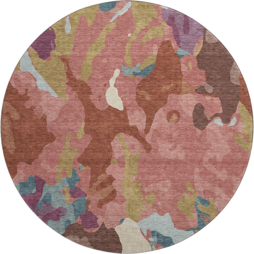 Mayfield Premium Machine Washable Abstract AMF2161 Pink 8 ft. x 8 ft. Round Rug price history on PriceWatchPro
