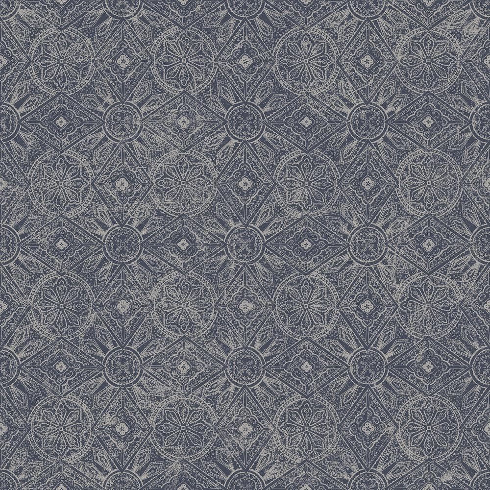 Bazaar Collection Navy/Gray Metallic Moroccan Paisley Design Non-Woven ...