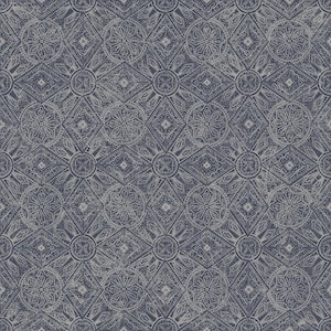 Bazaar Collection Navy/Gray Metallic Moroccan Paisley Design Non-Woven Paper Non-Pasted Wallpaper Roll (Covers 57sq.ft.)