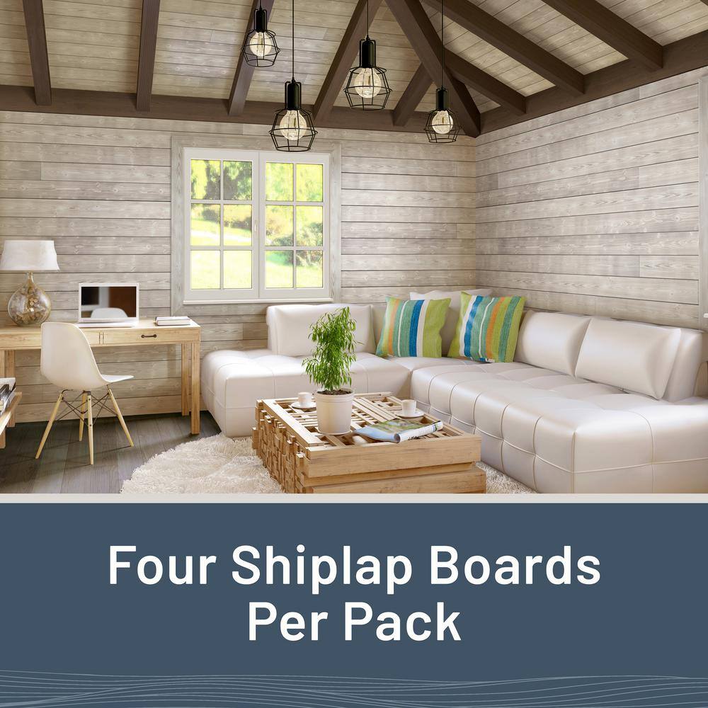 Distressed Smoke White Pine Shiplap Plank 6 ft. for Interior Accents