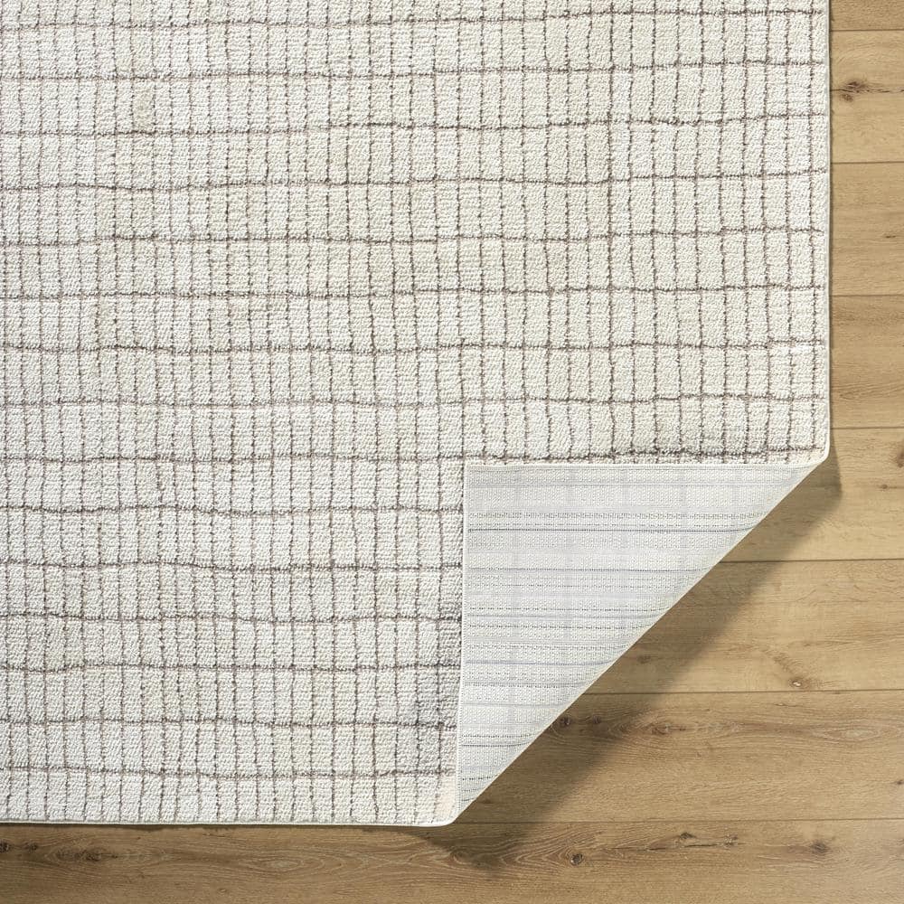 Ivory and Taupe Striped Synthetic 10' x 14' Area Rug