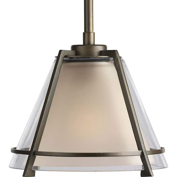 Progress Lighting 1-Light Oil Rubbed Bronze Mini Pendant with Clear And Etched Umber Glass