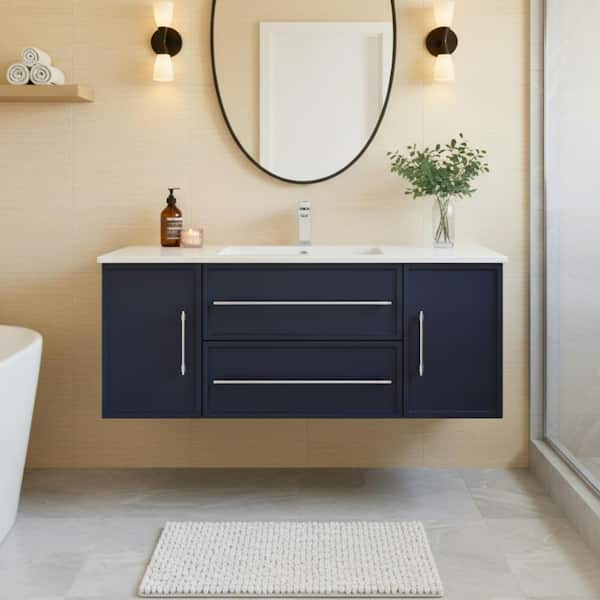 Cutler Kitchen and Bath Milano 48 in. W x 18 in. D x 20 in. H Single Sink Wall Bathroom Vanity in Blue with Cultured Marble Top in White