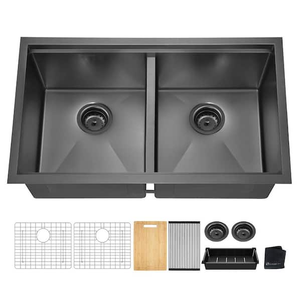 Glacier Bay Zero Radius Undermount 18g Stainless Steel 17 in. Single Bowl Workstation Bar Sink with Stainless Steel Faucet (Silver)