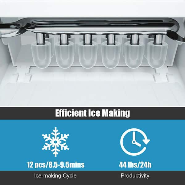 9.4 in. 44 lbs. Electric Chewable Nugget Cube Portable Ice Maker in Silver  with Hand Scoop and 10 Ice Bags