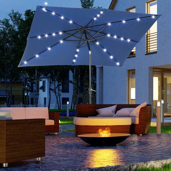 Siavonce 9 ft. x 7 ft. Solar Umbrella LED Lighted Patio