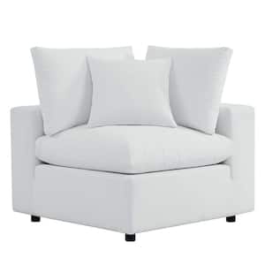 Commix White Overstuffed Metal Outdoor Sectional Corner Lounge Chair with Sunbrella White Cushions