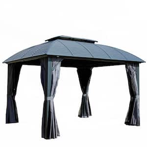 10 ft. x 12 ft. Hardtop Gazebo Metal Gazebo with Galvanized Steel Double Roof Canopy, Curtain and Netting, Backyard