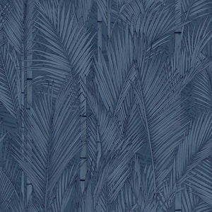 Navy Swaying Fronds Vinyl Peel and Stick Wallpaper Roll (28.18 sq. ft.)