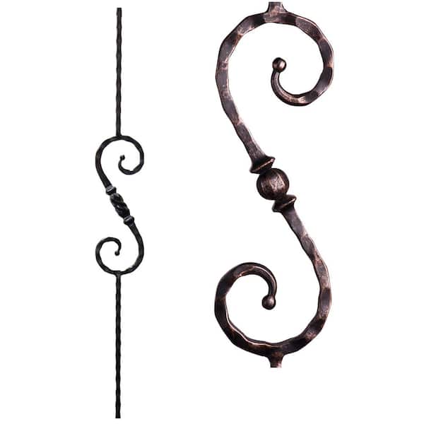 HOUSE OF FORGINGS Tuscan Square Hammered 44 in. x 0.5625 in. Oil Rubbed Bronze Single Sphere Solid Wrought Iron Baluster