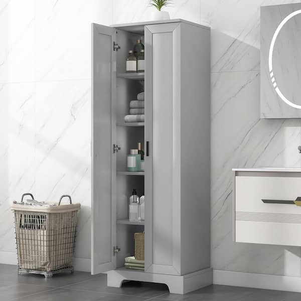 22.1 in. W x 16.9 in. D x 70 in. H Gray Linen Cabinet with 2-Doors and Adjustable Shelves